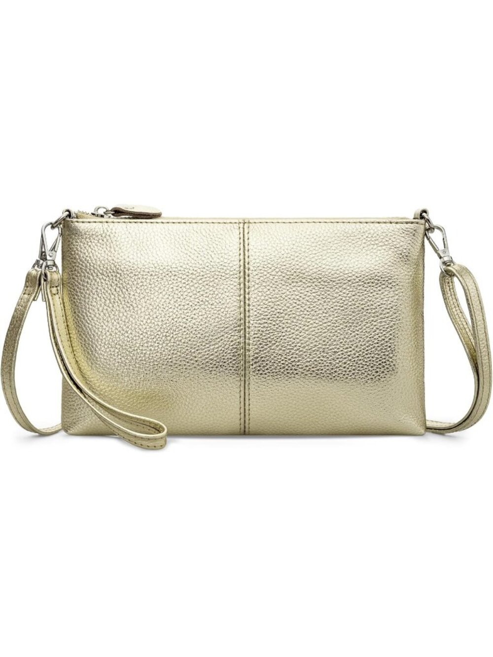 Women's Gold Genuine Leather Wristlet Clutch Crossbody Bag RFID Wallet